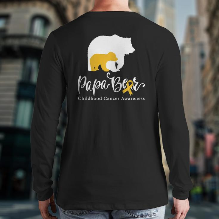 Mens Papa Bear Gold Ribbon Childhood Cancer Awareness Back Print Long Sleeve T-shirt