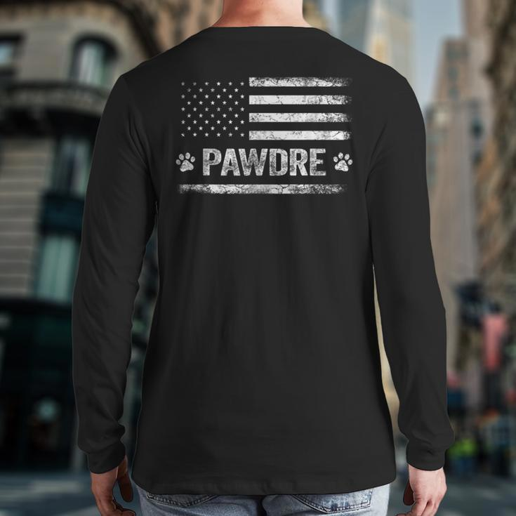 Mens Pawdre Best Dog Dad Ever Us Flag Dog Paw Tee Dog Lover Back Print Long Sleeve T-shirt