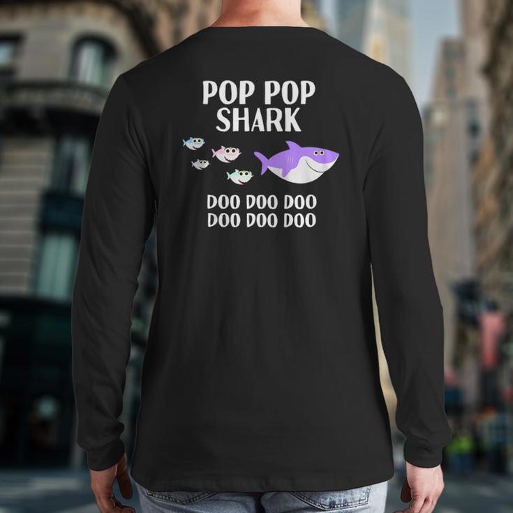 Mens Pop Pop Shark Doo Doo Father's Day For Grandpa Back Print Long Sleeve T-shirt