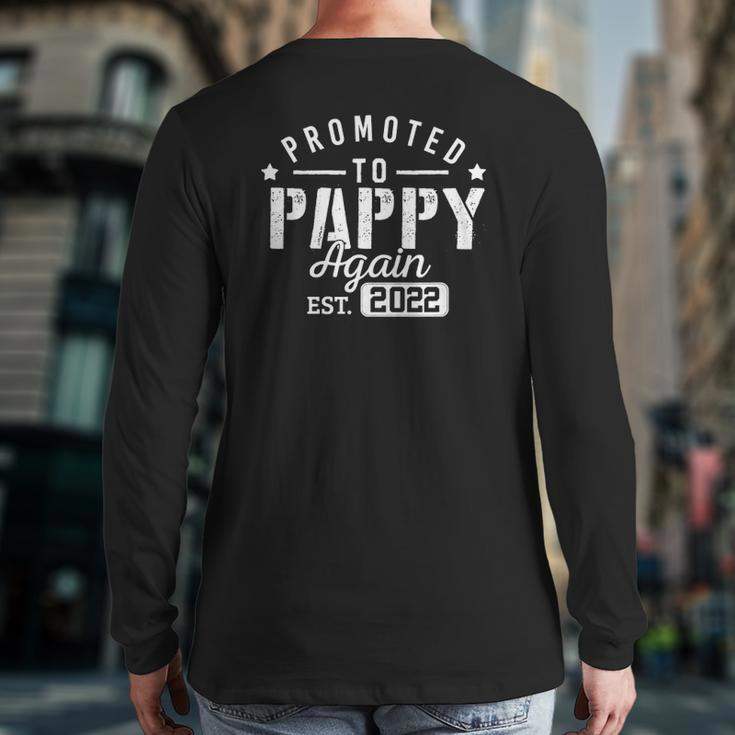 Mens Promoted To Pappy Again 2022 New Dad Soon To Be Grandpa Papa Back Print Long Sleeve T-shirt