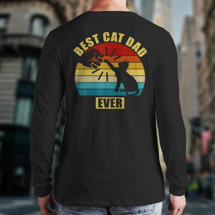 Mens Retro Vintage Best Cat Dad Ever Fist Bump Back Print Long Sleeve T-shirt