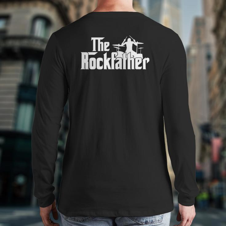 Mens The Rockfather Rock And Roll Drummer Graphic Tee Back Print Long Sleeve T-shirt