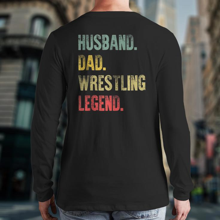 Mens Vintage Husband Dad Wrestling Legend Retro Back Print Long Sleeve T-shirt