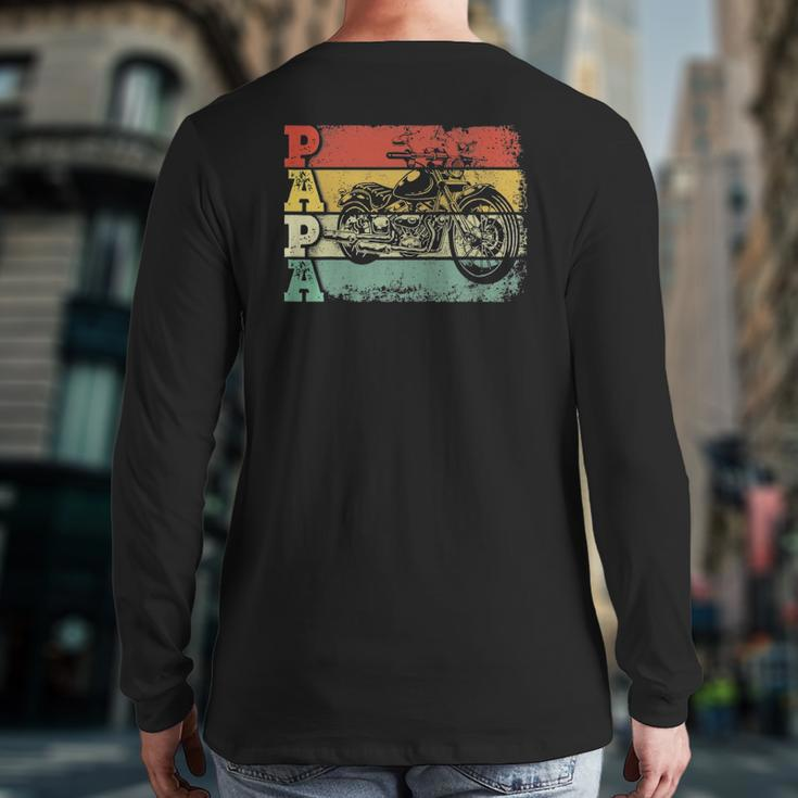 Mens Vintage Motorcycle Papa Biker Motorcycle Rider Father's Day Back Print Long Sleeve T-shirt