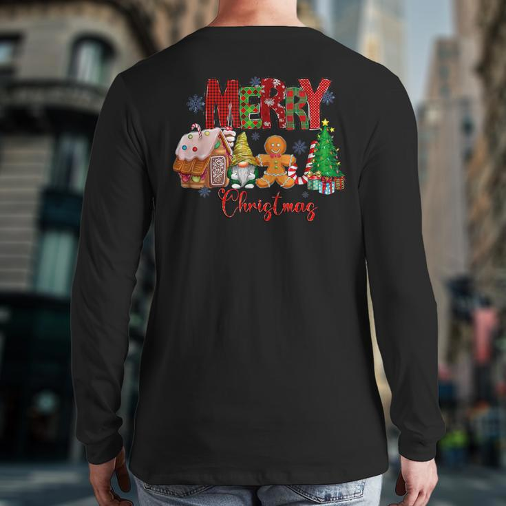 Merry Christmas Candy House Lemon Gnome Gingerbread Pajamas Back Print Long Sleeve T-shirt