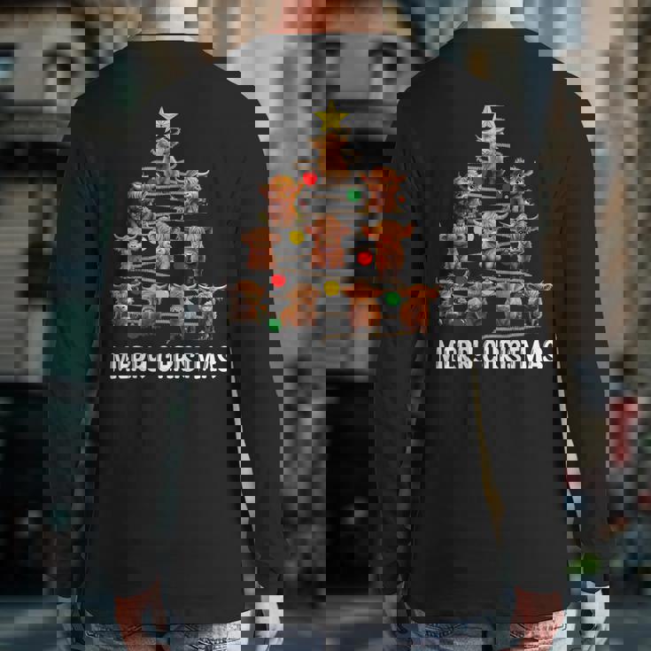 Merry Christmas Highland Cow Western Xmas Tree Pajama Back Print Long Sleeve T-shirt Merry Christmas Highland Cow Western Xmas Tree Pajama Back Print Long Sleeve T-shirt