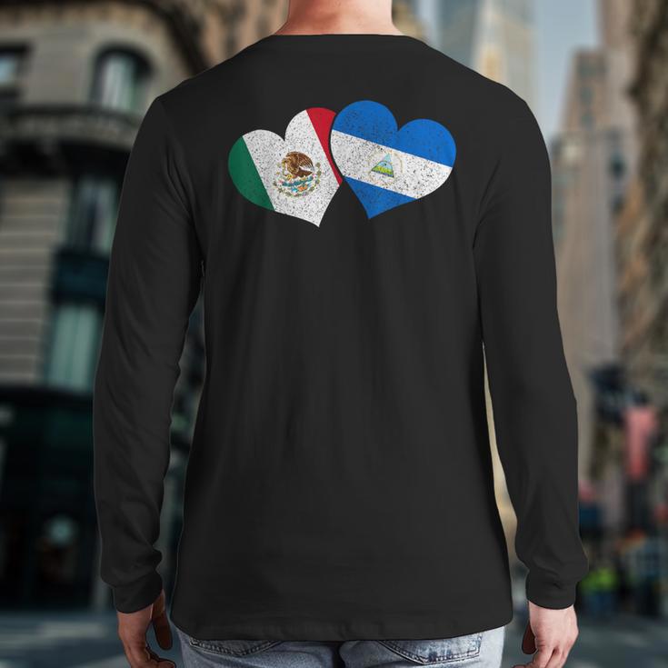 Mexico Nicaragua Hearts Mexican Nicaraguan Flag Pride Nica Back Print Long Sleeve T-shirt