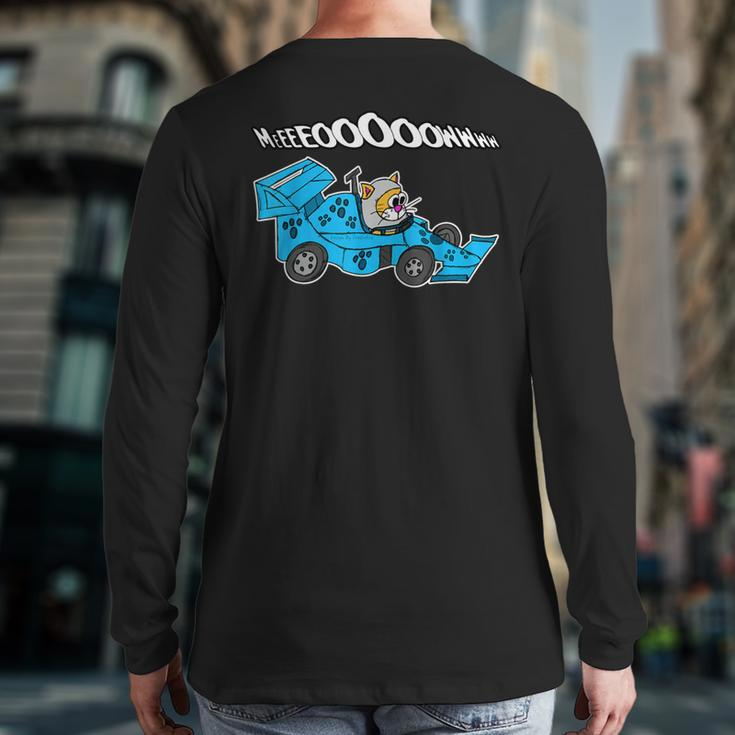 Motor Racing Cat Sports Car For Race Fans And Cat Lovers Back Print Long Sleeve T-shirt