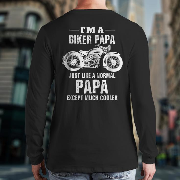 Motorcycle Biker Papa Bike Men Dad Grandpa Back Print Long Sleeve T-shirt