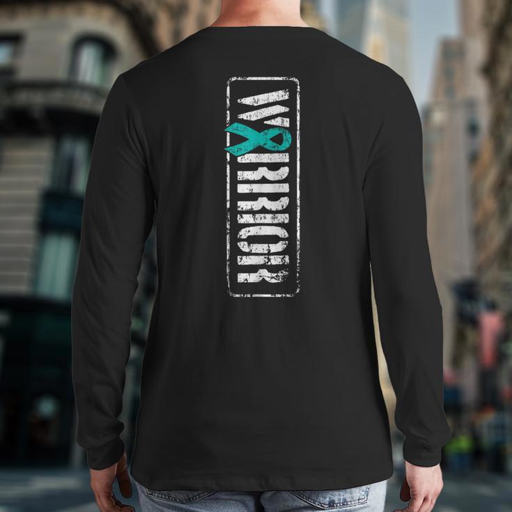 Ovarian Cancer Warrior Military-Style Awareness Ribbon Back Print Long Sleeve T-shirt