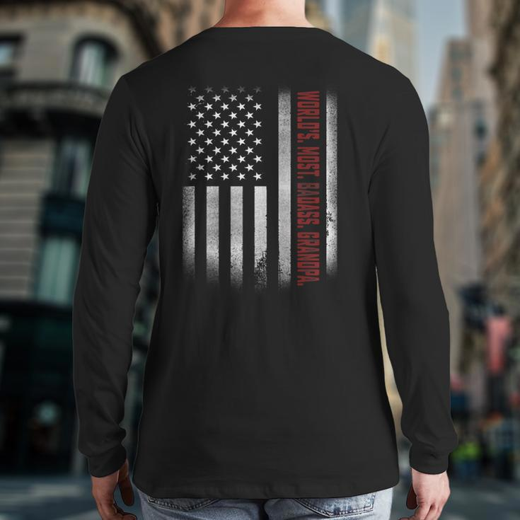 For Papa World's Most Badass Grandpa American Flags Back Print Long Sleeve T-shirt