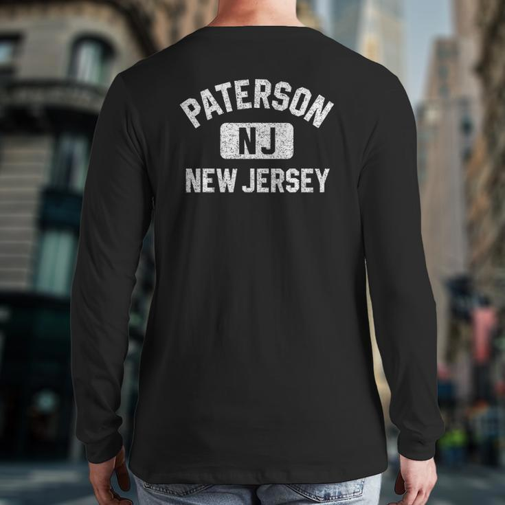 Paterson Nj New Jersey Gym Style Distressed White Print Back Print Long Sleeve T-shirt