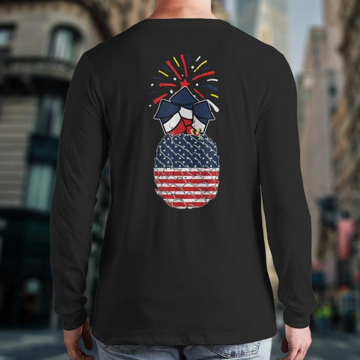 Pineapple American Flag 4Th Of July Cool Hawaiian Patriotic Back Print Long Sleeve T-shirt