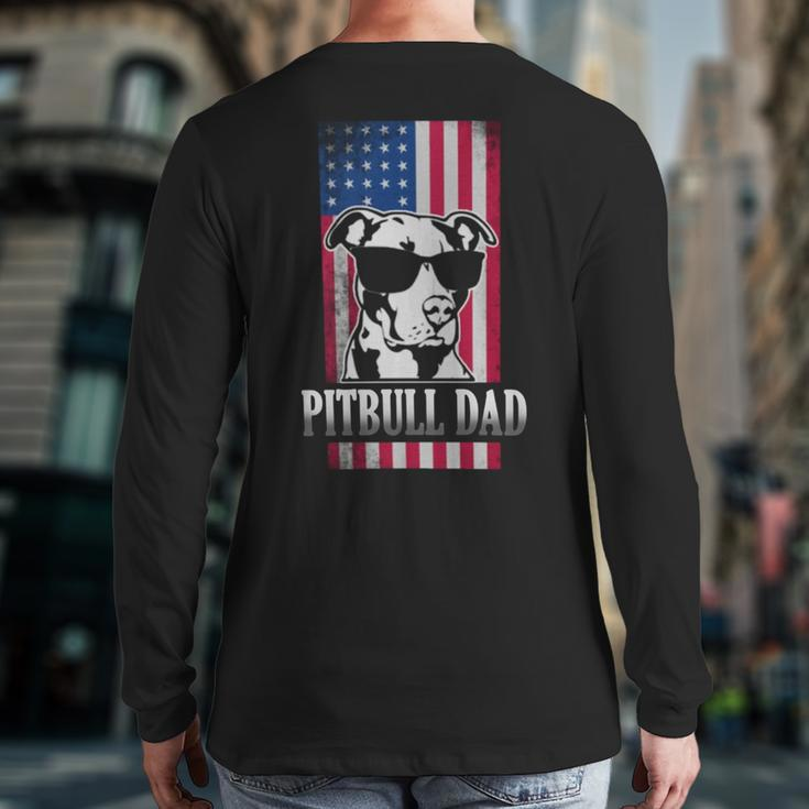 Pitbull Dad American Flag Back Print Long Sleeve T-shirt