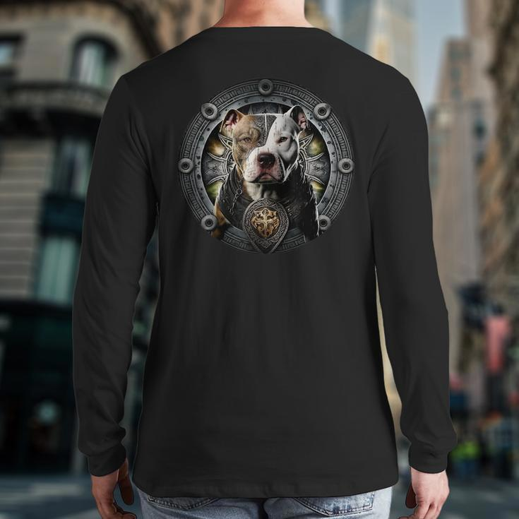 Pitbull Dad Viking Nordic Vikings Pit Bul Warrior Themed Back Print Long Sleeve T-shirt