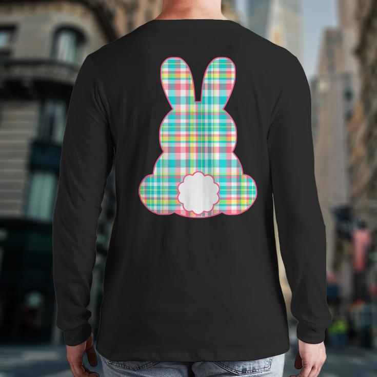 Plaid Pastel Multi Color Gingham Check Easter Bunny Back Print Long Sleeve T-shirt