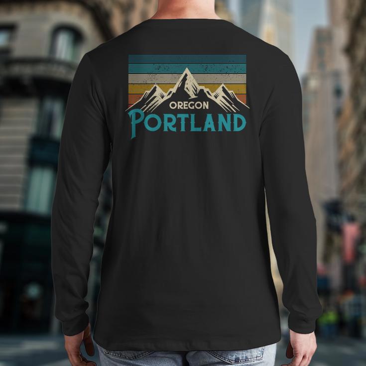 Portland Oregon Vintage Mountains Souvenir Back Print Long Sleeve T-shirt