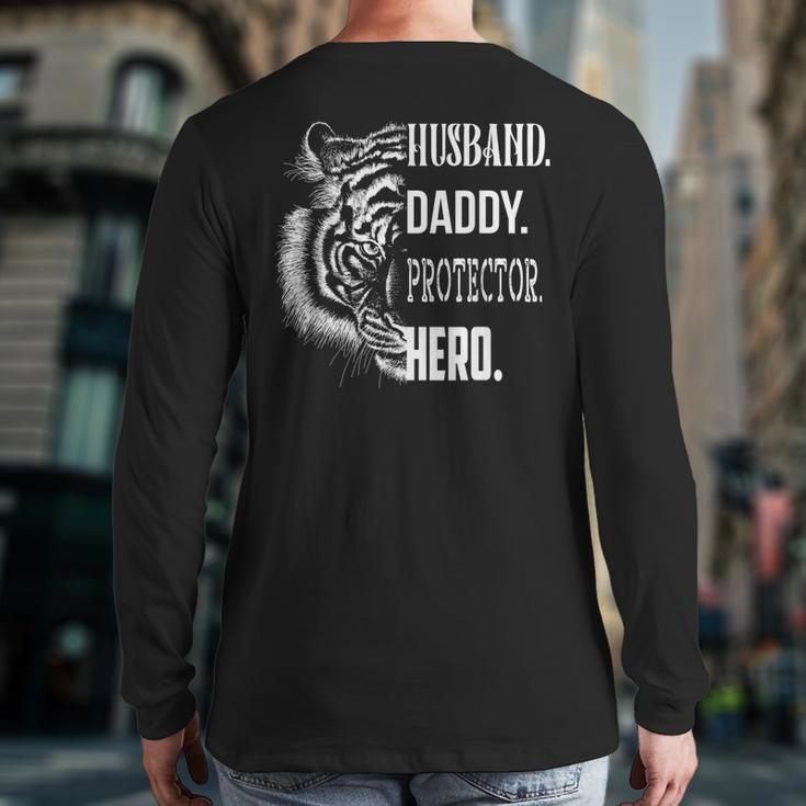 Proud Lion Cat Dad Best Father Husband Daddy Protector Hero Back Print Long Sleeve T-shirt