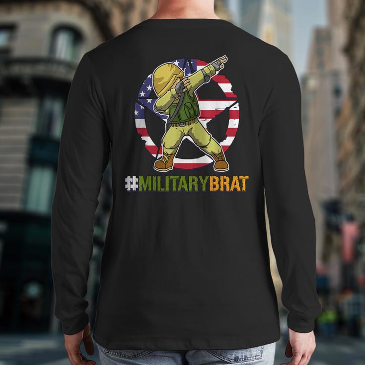 Purple Up Military Brat Dabbing Boys Military Child Month Back Print Long Sleeve T-shirt