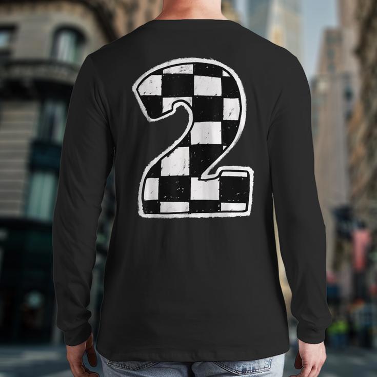 Race Car 2Nd Birthday Boy 2 Two Racing Car Flag Theme Party Back Print Long Sleeve T-shirt