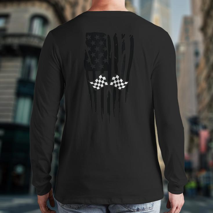 Racing Usa Flag American Themed Decor Back Print Long Sleeve T-shirt