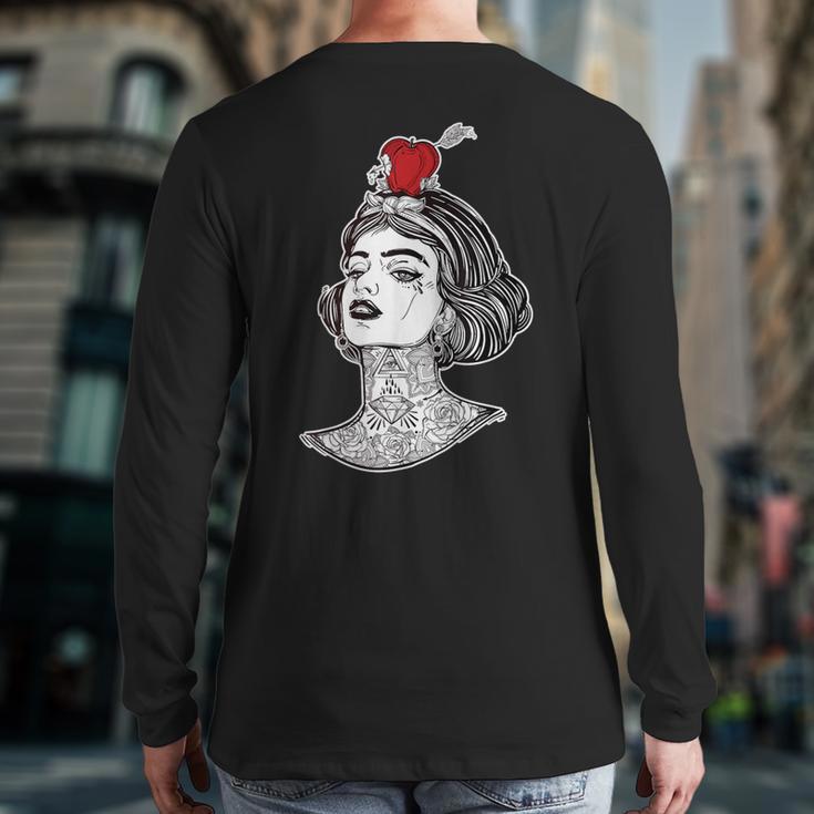 Red Apple Arrow Aim William Tell Pin-Up Tattoo Back Print Long Sleeve T-shirt