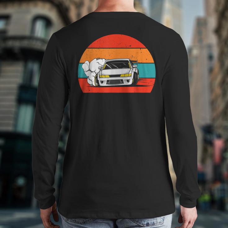 Retro Drifting Racecar Drift Car Back Print Long Sleeve T-shirt