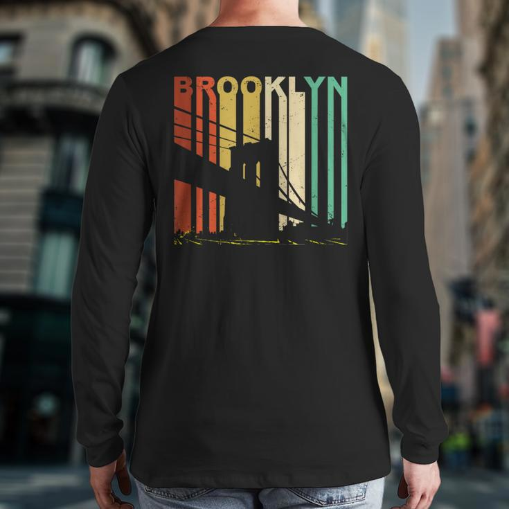 Retro New York Brooklyn Bridge Vintage City Skyline Nyc Ny Back Print Long Sleeve T-shirt