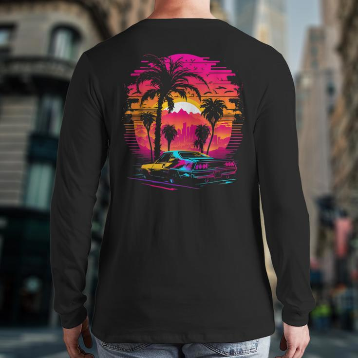 Retrowave Synthwave Aesthetic Sports Car 80S 90S Back Print Long Sleeve T-shirt