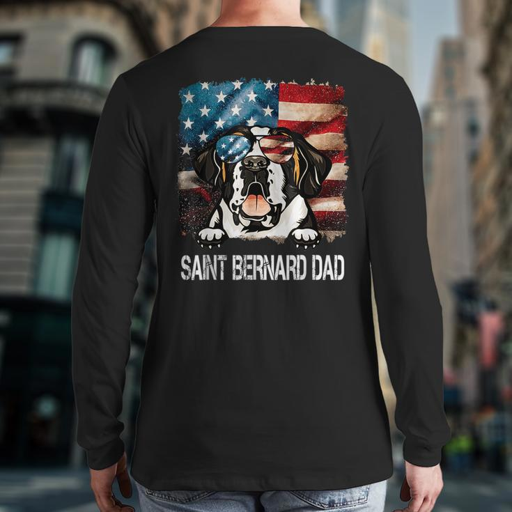 Saint Bernard Dad American Flag 4Th Of July Dog Fathers Day Back Print Long Sleeve T-shirt