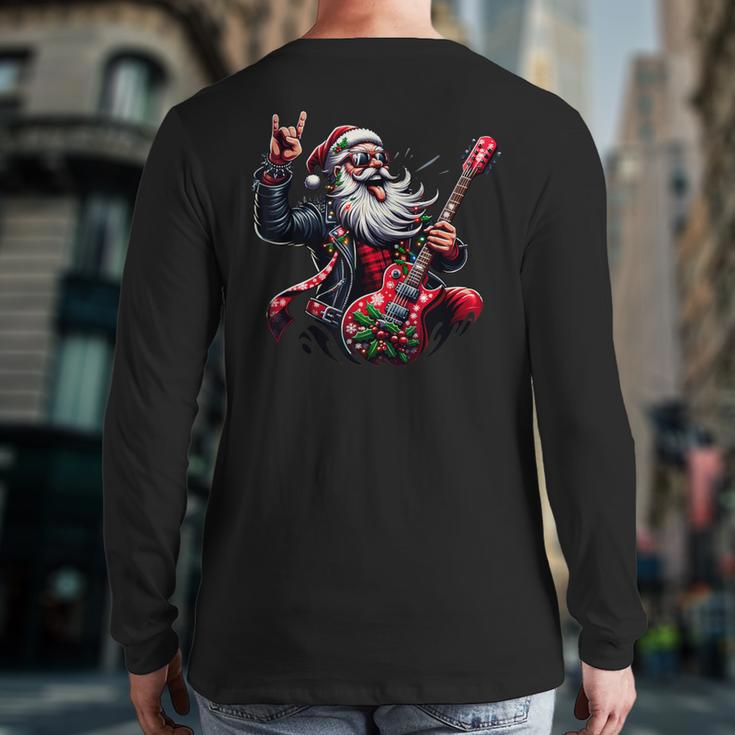 Santa Claus Guitar Player Rock & Roll Christmas Back Print Long Sleeve T-shirt