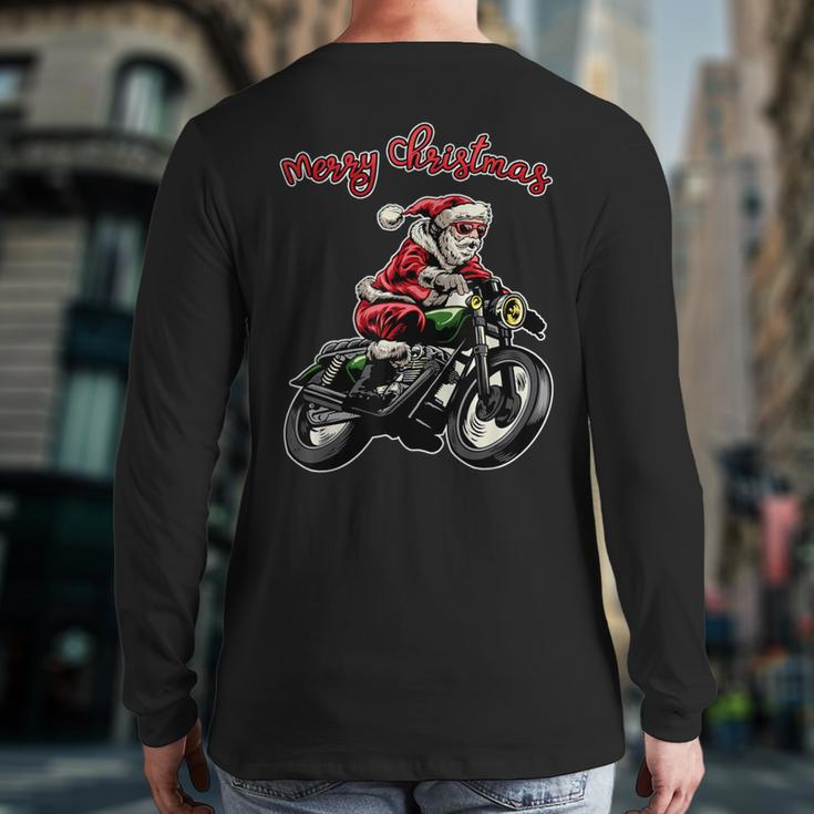 Santa Riding A Motorbike Christmas Motorcycle Christmas Back Print Long Sleeve T-shirt