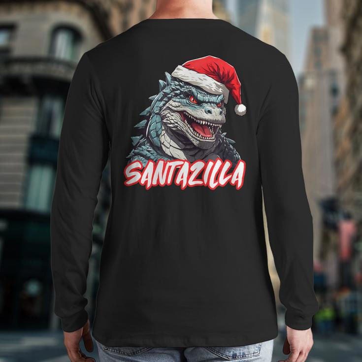 Santazilla Japanese Monster Kaiju Christmas Back Print Long Sleeve T-shirt