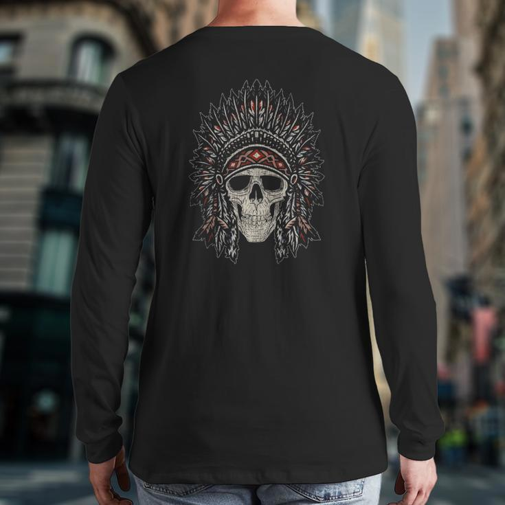 Skull Headdress Native Pride Indigenous Native American Back Print Long Sleeve T-shirt