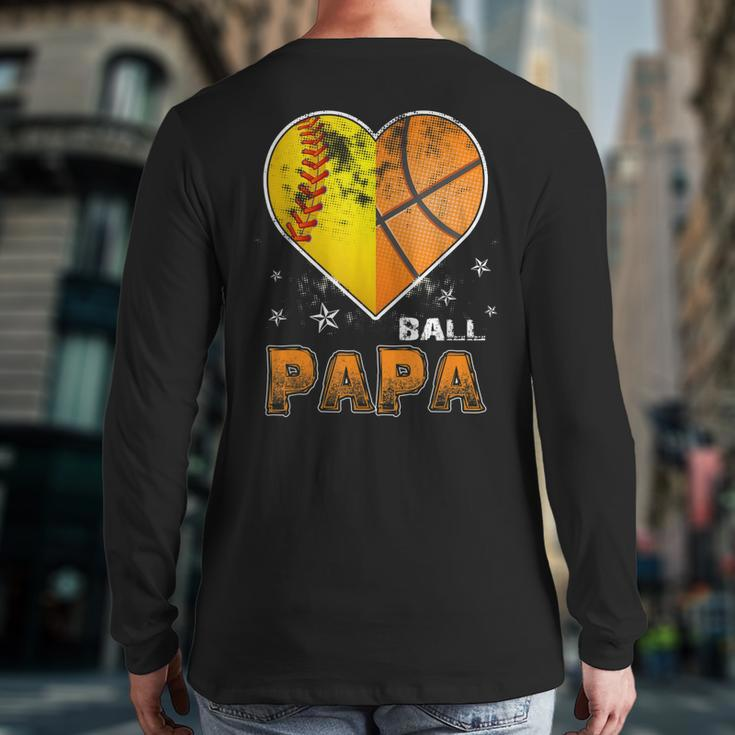 Softball Basketball Papa Grandpa Cool Distressed Back Print Long Sleeve T-shirt