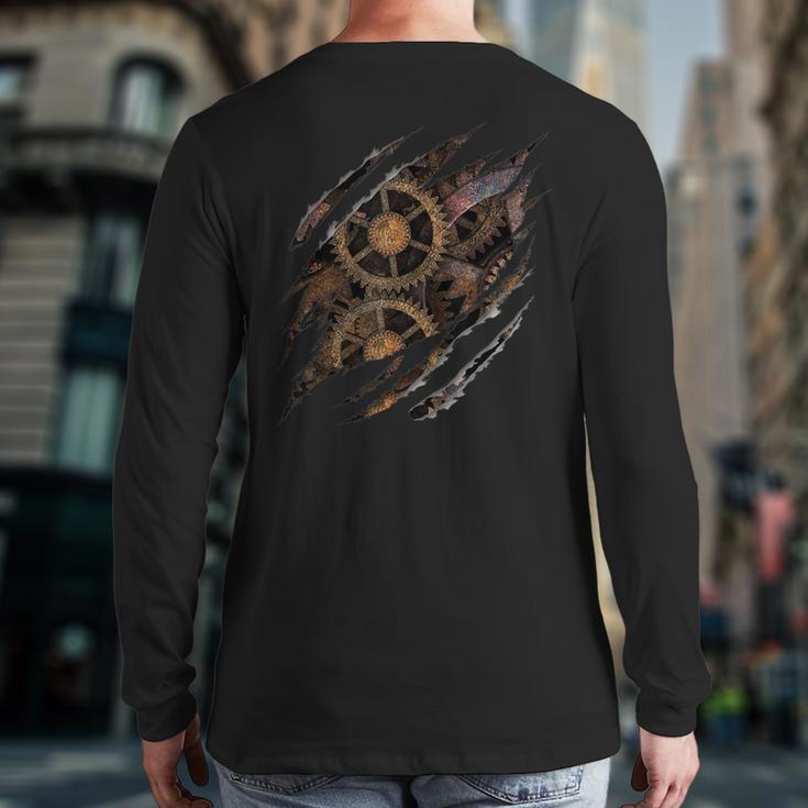 Steampunk ClockworkMechanical Gears Back Print Long Sleeve T-shirt