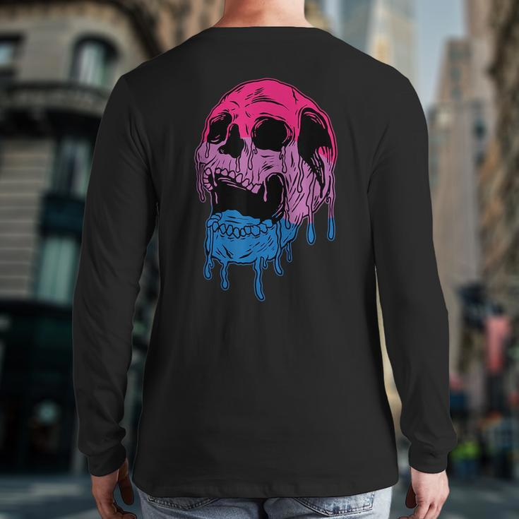 Subtle Bisexual Skull Bi Pride Flag Bisexuality Back Print Long Sleeve T-shirt