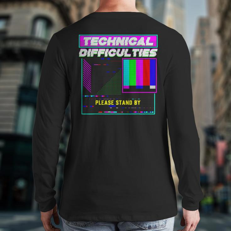 Technical Difficulties Glitch Tech Vaporwave Retro Tv Techie Back Print Long Sleeve T-shirt