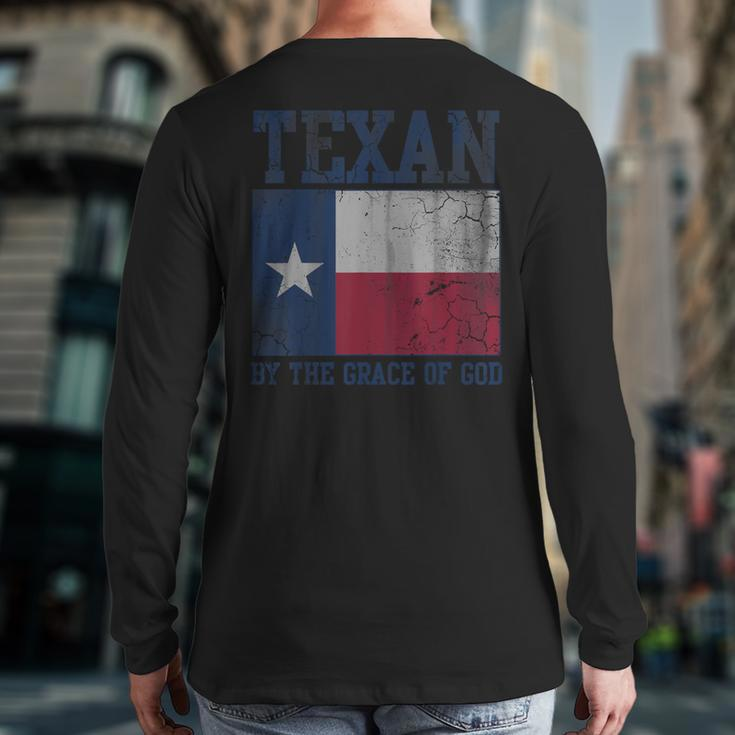 Texan By The Grace Of God Texas Vintage Distressed Retro Back Print Long Sleeve T-shirt