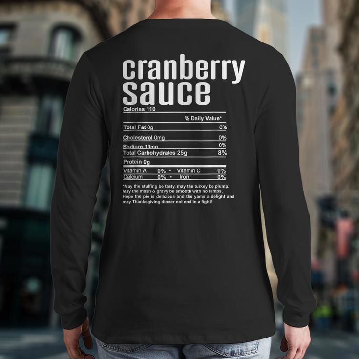 Thanksgiving Christmas Cranberry Sauce Nutritional Facts Back Print Long Sleeve T-shirt