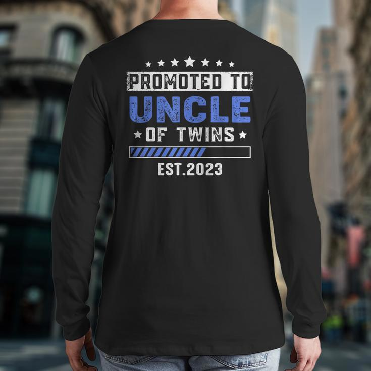 Twin Baby Shower Dad Promoted To Uncle Of Twins Est 2023 Back Print Long Sleeve T-shirt