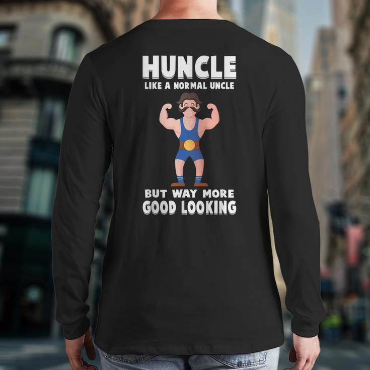 Uncle Huncle Mustache Bodybuilder Gym Workout Back Print Long Sleeve T-shirt