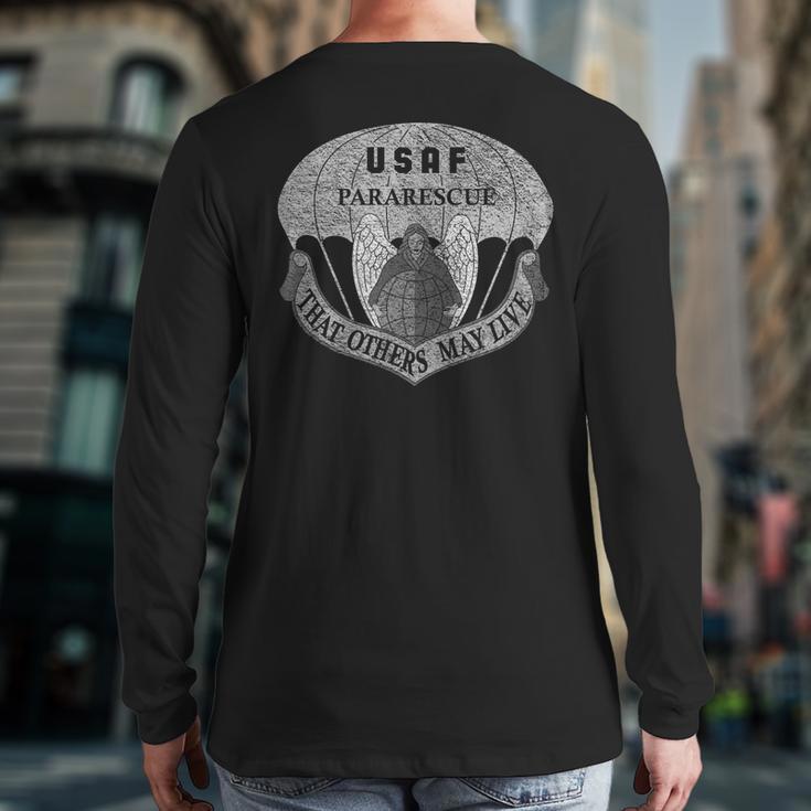 Us Air Force Usaf Pararescue Pj Rescue Medic Recovery Back Print Long Sleeve T-shirt