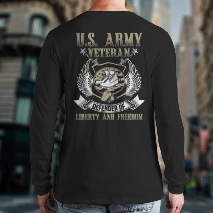 Us Army Veteran Defender Of Liberty Back Print Long Sleeve T-shirt
