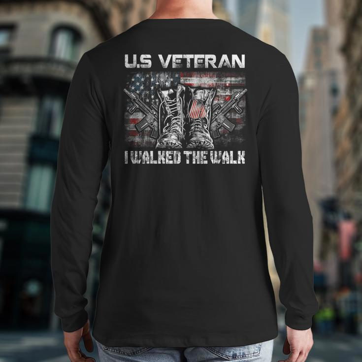 Us Veteran I Walked The Walk Combat Boots Dogtag Usa Flag Back Print Long Sleeve T-shirt