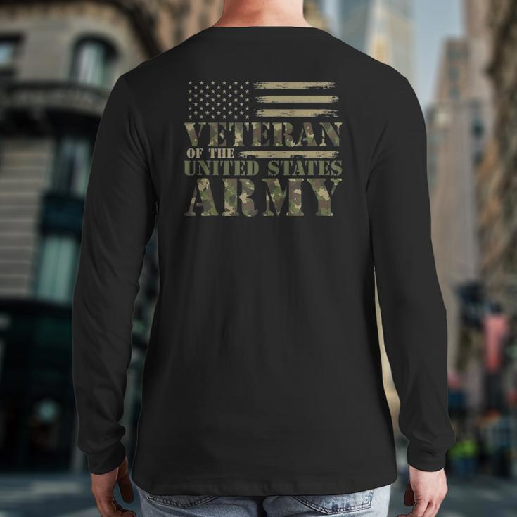 Veteran Of The United States Army Camouflage Us Flag Veteran Back Print Long Sleeve T-shirt