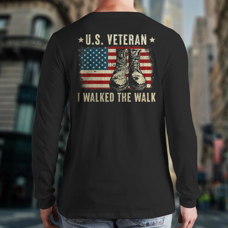 Veteran Of United States Us Army American Flag Vintage Back Print Long Sleeve T-shirt