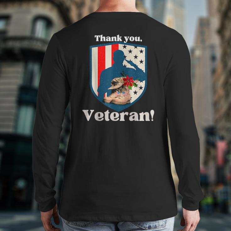 Veterans Day Military Boots Thank You Veteran Flag Back Print Long Sleeve T-shirt