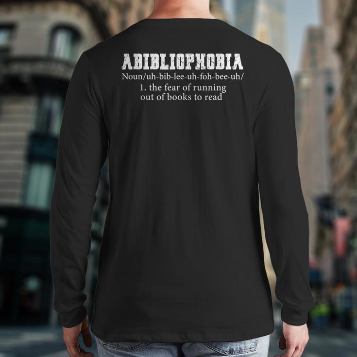 Vintage Abibliophobia Definition Reading Bookworm Reader Back Print Long Sleeve T-shirt