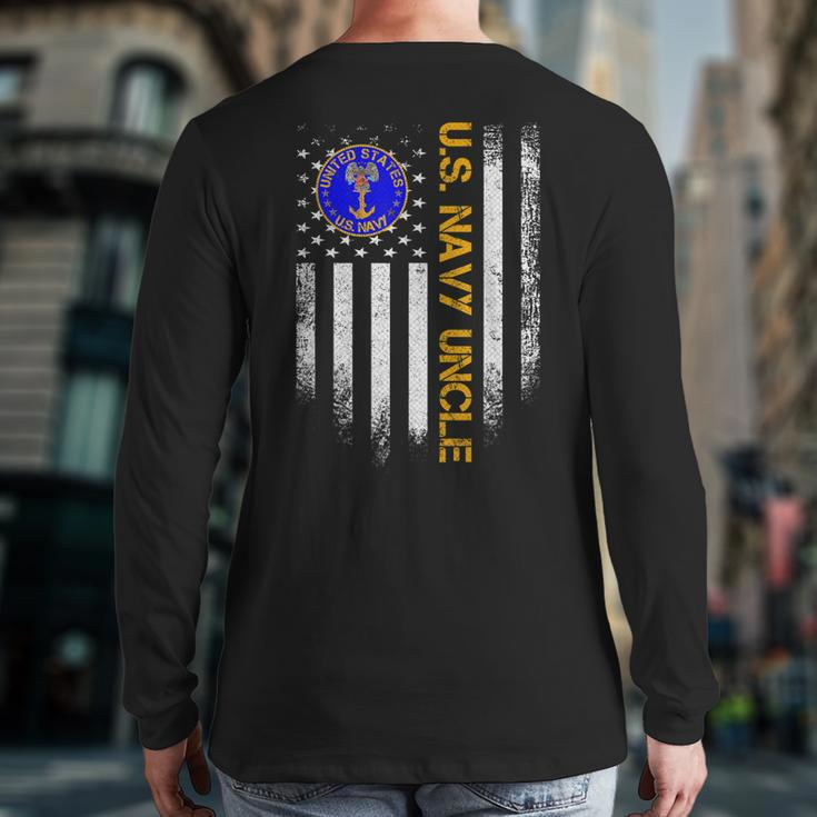 Vintage American Flag Proud Us Navy Uncle Veteran Military Back Print Long Sleeve T-shirt